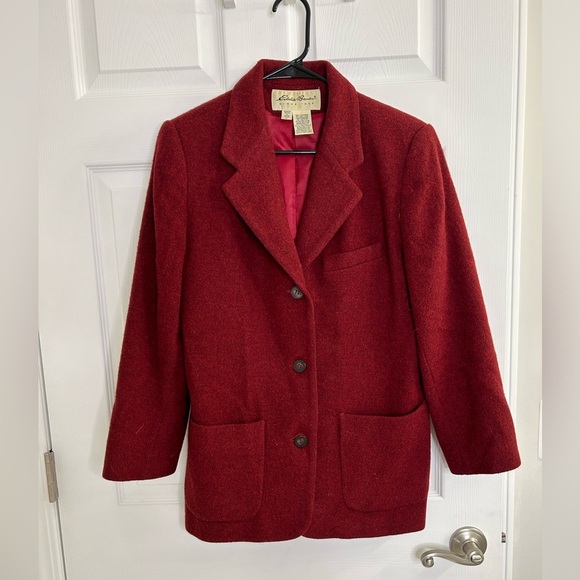 Eddie Bauer Vintage 100% Wool Blazer Pea Coat Red Size Petite XS Winter Ladies - Picture 5 of 10